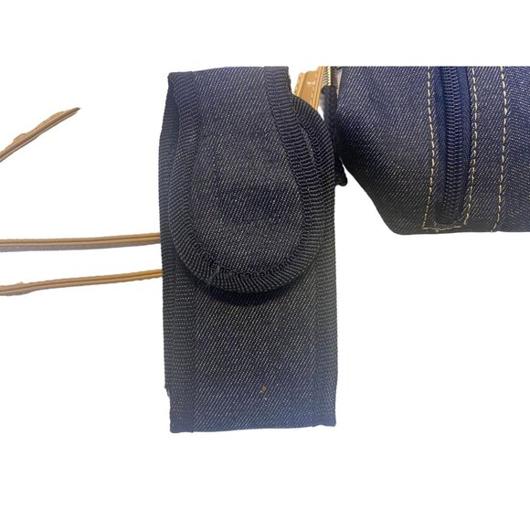 Denim & Faux Leather Crossbody Handbag With Phone Pouch Blue Tan - Picture 4 of 7